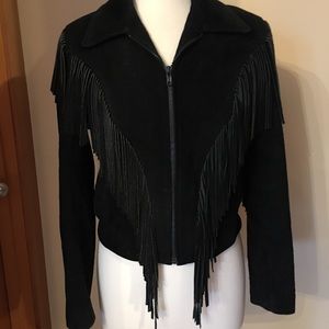 Vintage suede leather fringe jacket